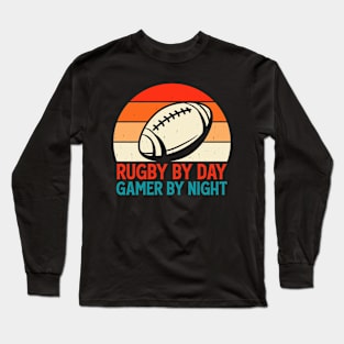 Rugby By Day Gamer By Night For Video Game Lovers - Funny Rugby Vintage Long Sleeve T-Shirt